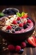 Healthy breakfast smoothie bowl with fresh berries and granola