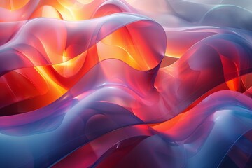 Poster - This visually captivating image showcases vivid abstract waves with a harmonious blend of blue, red, and pink shades, giving a sense of movement