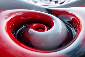 Poster - This image features a stunning abstract swirl with a glossy, reflective surface in red and white tones, creating a mesmerizing effect
