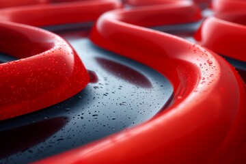 Poster - Close-up view of a glossy red and black pattern with swirling shapes and water droplets