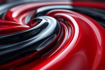 Poster - This image captures a fluid spiral design in red and black with a sleek shiny appearance, suggesting movement and energy
