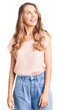© Krakenimages.com - Young beautiful caucasian woman with blond hair wearing casual clothes smiling looking to the side and staring away thinking.