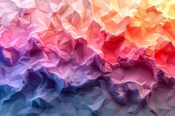 Poster - A sea of angular low poly forms suggesting colorful mountain ranges with a warm to cool hue transition