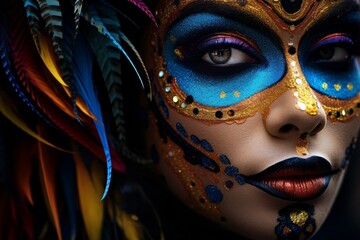 Poster - Vibrant Carnival Mask with Feathers and Glitter