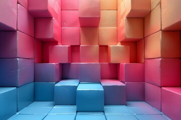 Poster - A 3D rendering of vibrant, multi-colored cubes neatly arranged giving an abstract, geometric visual effect