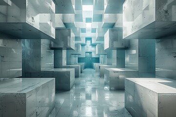 Poster - Cold and clinical ice block maze creating a mysterious futuristic corridor