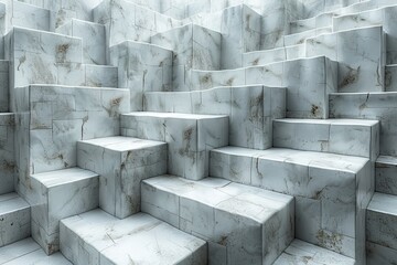 Poster - A three-dimensional maze of white, grungy textured cubes creating a complex structure