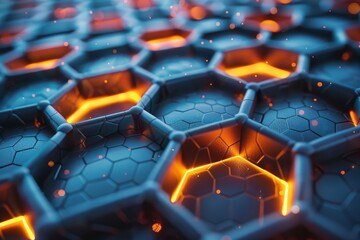 Poster - Intense energy and vibrant colors glow within a network of hexagonal cells, illustrating high-tech and dynamic power