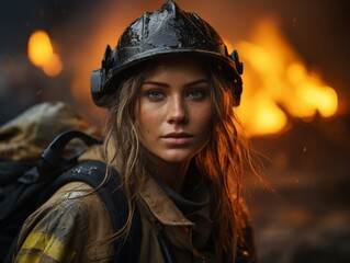 Poster - Brave firefighter in action