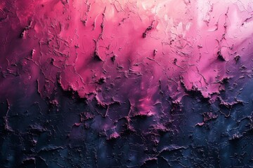Poster - Macro shot of a textured surface with a crackled pattern, blending pink and blue in a dramatic display