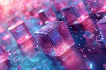 Poster - Captivating close-up of sparkling cubes surrounded by enchanting bokeh lights, highlighting the beauty of light and color