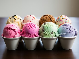 Wall Mural - Assortment of colorful ice cream scoops in cups
