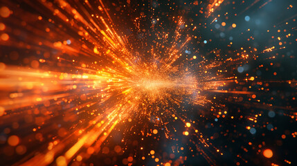 Wall Mural - A bright orange light is shooting out of a black background