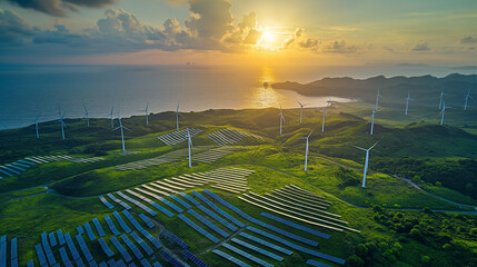 A large field of solar panels is spread across a hillside