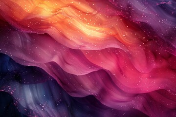 Poster - This image captures a stunning abstract design reminiscent of cosmic waves in vibrant hues peppered with star-like specks