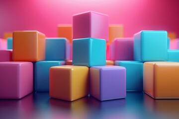 Poster - An array of soft pastel-colored 3D cubes creating a feeling of calmness and creativity on a purple-toned background