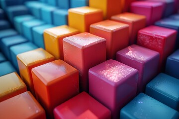 Poster - An array of colorful 3D cubes, each with a unique water droplet texture, creating a visually stunning pattern