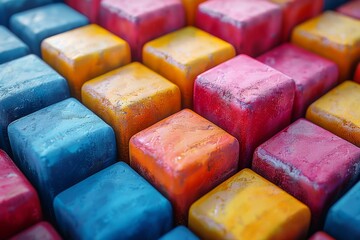 Poster - Colorful 3D cubes with a wet look are tightly packed to create an eye-catching and modern pattern
