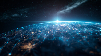 Wall Mural - a blue planet with a bright sun in the sky