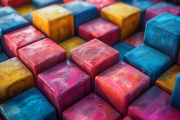 Poster - A closeup view of an assortment of colorful textured cubes artistically arranged to create impact