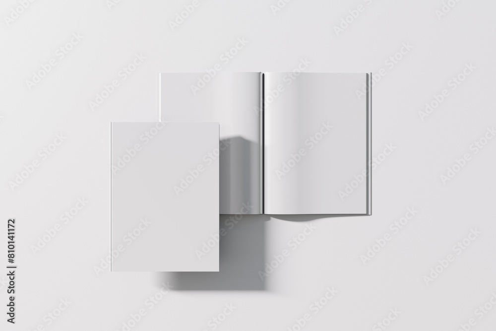 A4 magazine mockup top view, book or catalog on gray background. Blank ...