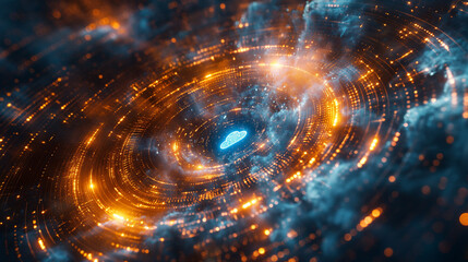 Wall Mural - a glowing orange and blue circle with a cloud in the center