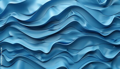 Poster - This image features a close-up of a luxurious blue satin fabric with a wavy texture, invoking a sense of elegance and smoothness