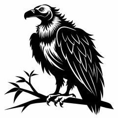 Big griffon vulture sitting on a tree stick vector silhouette 