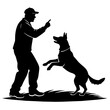 A dog trainer instructing a dog on a field vector silhouette