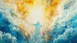 Ethereal watercolor depiction of the ascension of Jesus into heaven surrounded by clouds