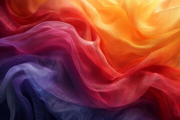 Poster - The image showcases a fluid and dynamic orange and purple silk fabric texture, depicting movement