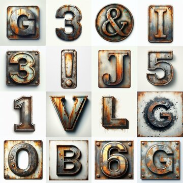 Meatal grange and rusty Lettering Typeface. AI generated illustration