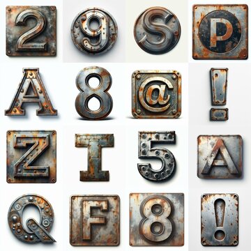 Meatal grange and rusty Lettering Typeface. AI generated illustration