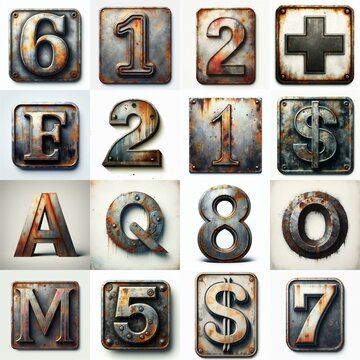 Meatal grange and rusty Lettering Typeface. AI generated illustration