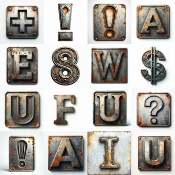 Meatal grange and rusty Lettering Typeface. AI generated illustration