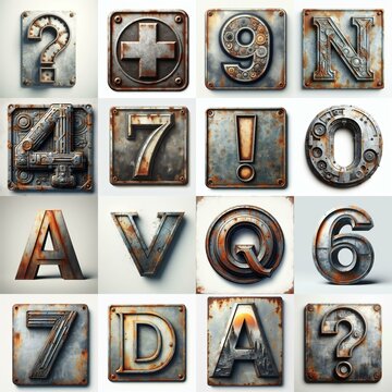 Meatal grange and rusty Lettering Typeface. AI generated illustration