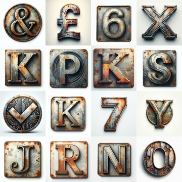 Meatal grange and rusty Lettering Typeface. AI generated illustration