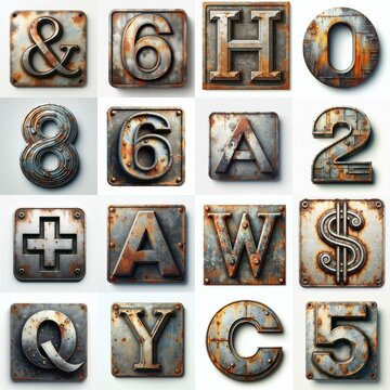 Meatal grange and rusty Lettering Typeface. AI generated illustration
