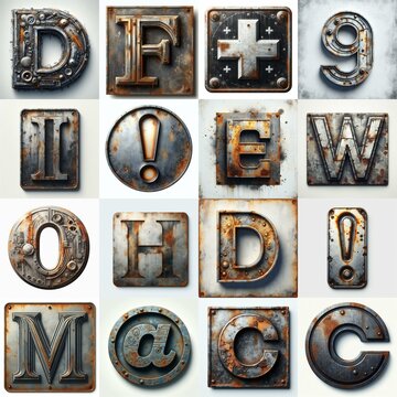 Meatal grange and rusty Lettering Typeface. AI generated illustration