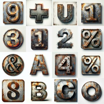 Meatal grange and rusty Lettering Typeface. AI generated illustration