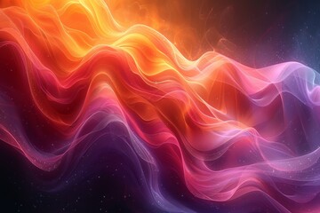 Fototapete - A digital abstract with fiery waves and shining particles conveying warmth and movement
