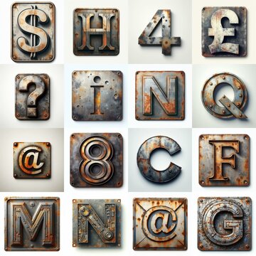 Meatal grange and rusty Lettering Typeface. AI generated illustration