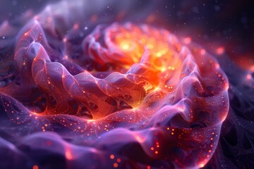 Poster - This digital art image features an intricate fiery abstract design, with glowing particles and waves
