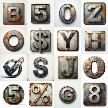 Meatal grange and rusty Lettering Typeface. AI generated illustration