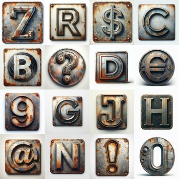 Meatal grange and rusty Lettering Typeface. AI generated illustration