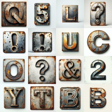 Meatal grange and rusty Lettering Typeface. AI generated illustration