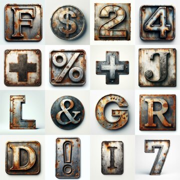 Meatal grange and rusty Lettering Typeface. AI generated illustration