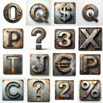 Meatal grange and rusty Lettering Typeface. AI generated illustration