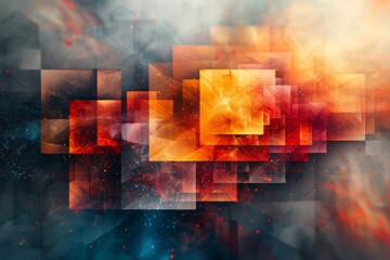 Poster - Multiple overlapping geometric shapes create a complex abstract background with a blend of digital and physical textures