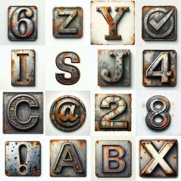 Meatal grange and rusty Lettering Typeface. AI generated illustration